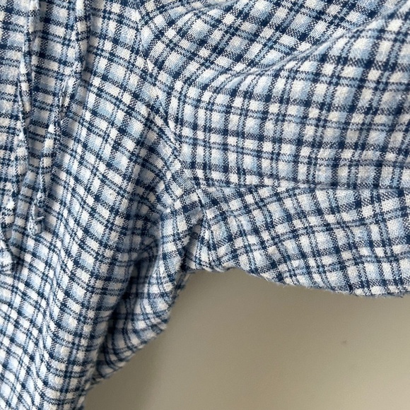 Abercrombie Blue Plaid Linen-Blend Pull-On Wide Leg Drawstring Pants - Picture 8 of 16